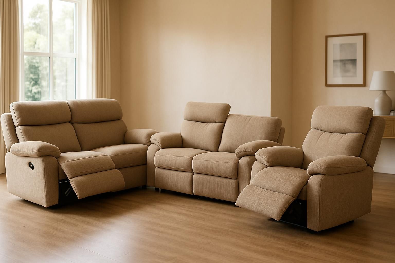 Sahara 6-Seater Fabric Recliner Sofa Set, Premium fabric, 6 seats (3+2+1)