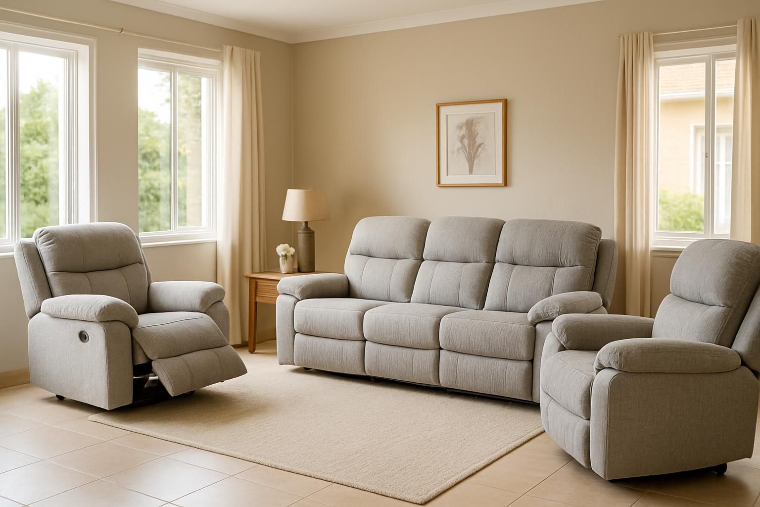 Vienna 5-Seater Fabric Recliner, Linen-look fabric, 5 seats (3+1+1)